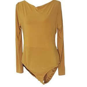 Outrageous Fortune Gold Stretch Long Sleeve Back-out Scoop Neck bodysuit Size 18